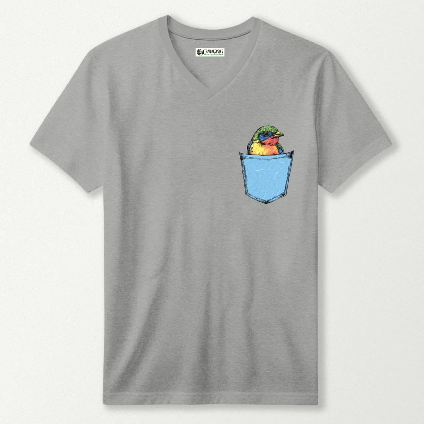 Colorful Bird In Pocket V-Neck T-Shirt