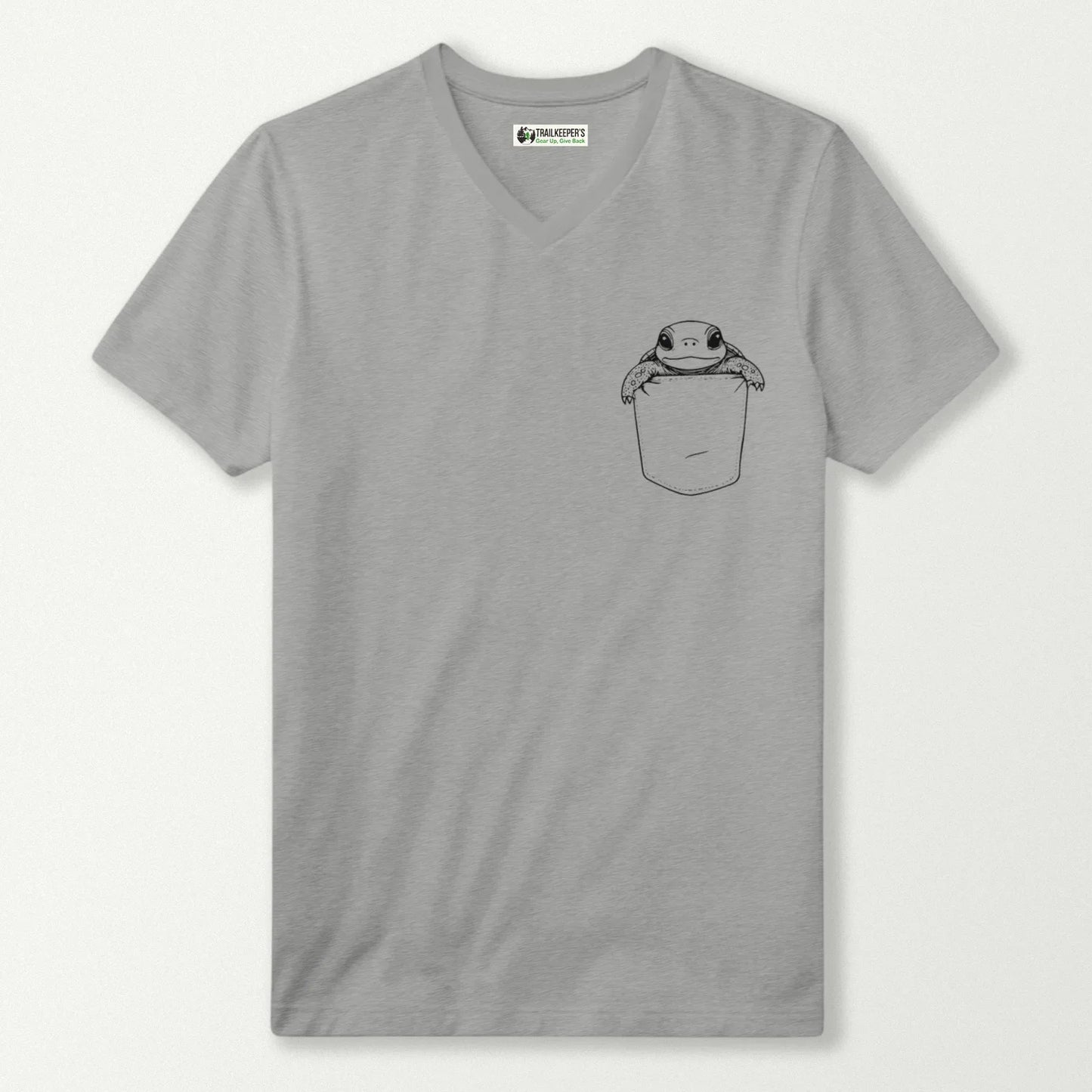 Turtle In Pocket Outline V-Neck T-Shirt