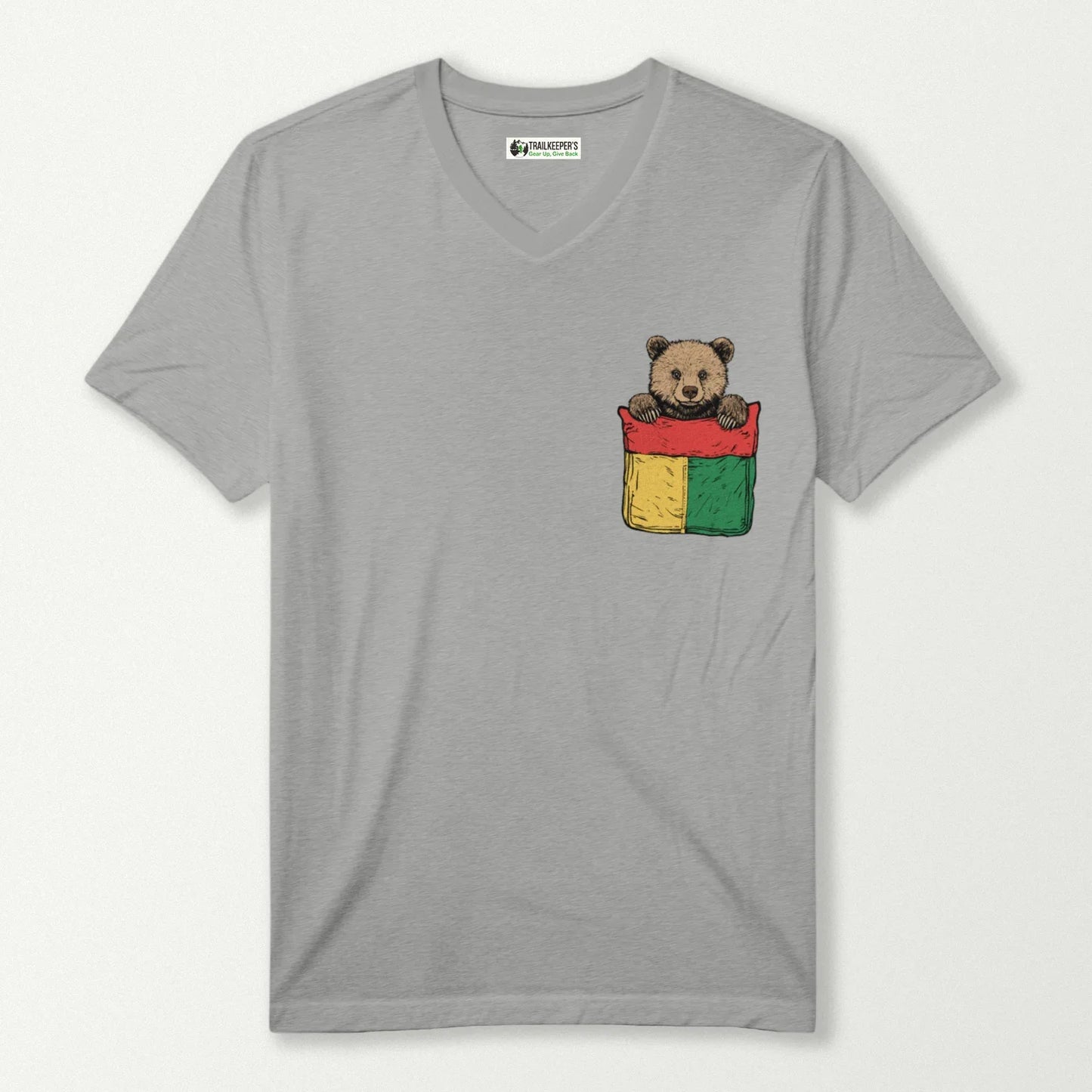 Brown Bear In Pocket V-Neck T-Shirt