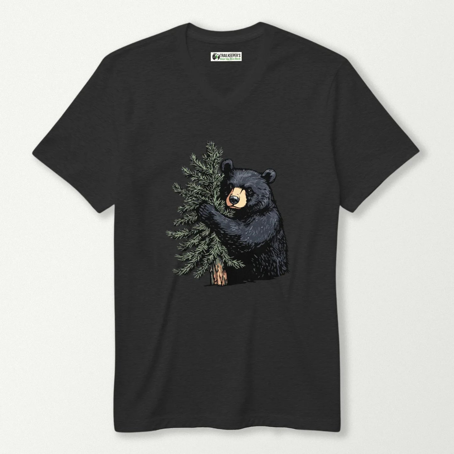 Black Bear Tree Hugger V-Neck T-Shirt
