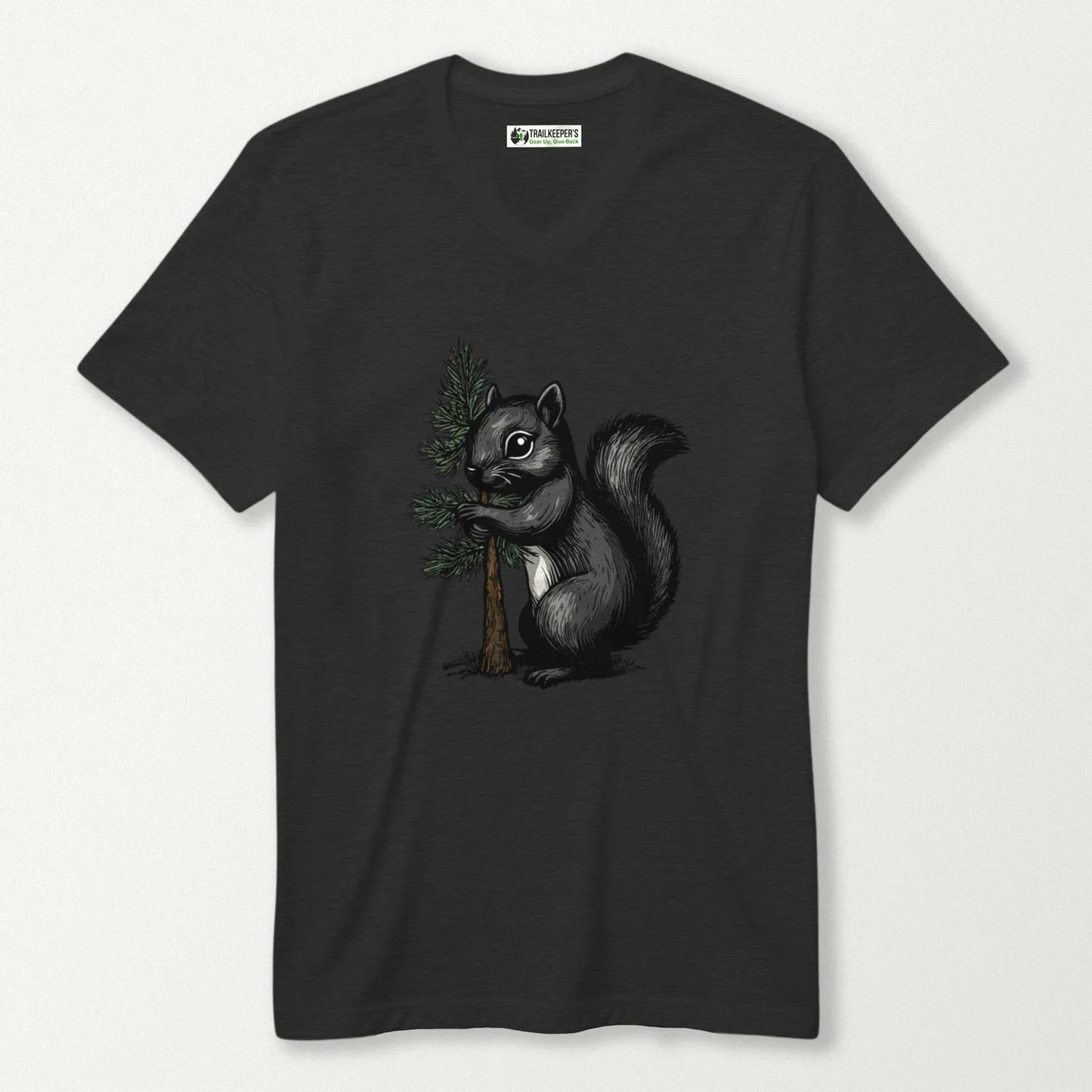 Black Squirrel Tree Hugger V-Neck T-Shirt