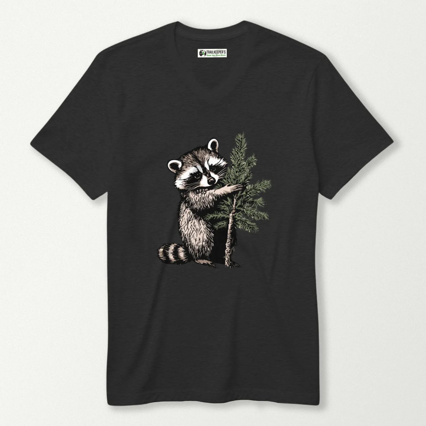 Raccoon Tree Hugger V-Neck T-Shirt