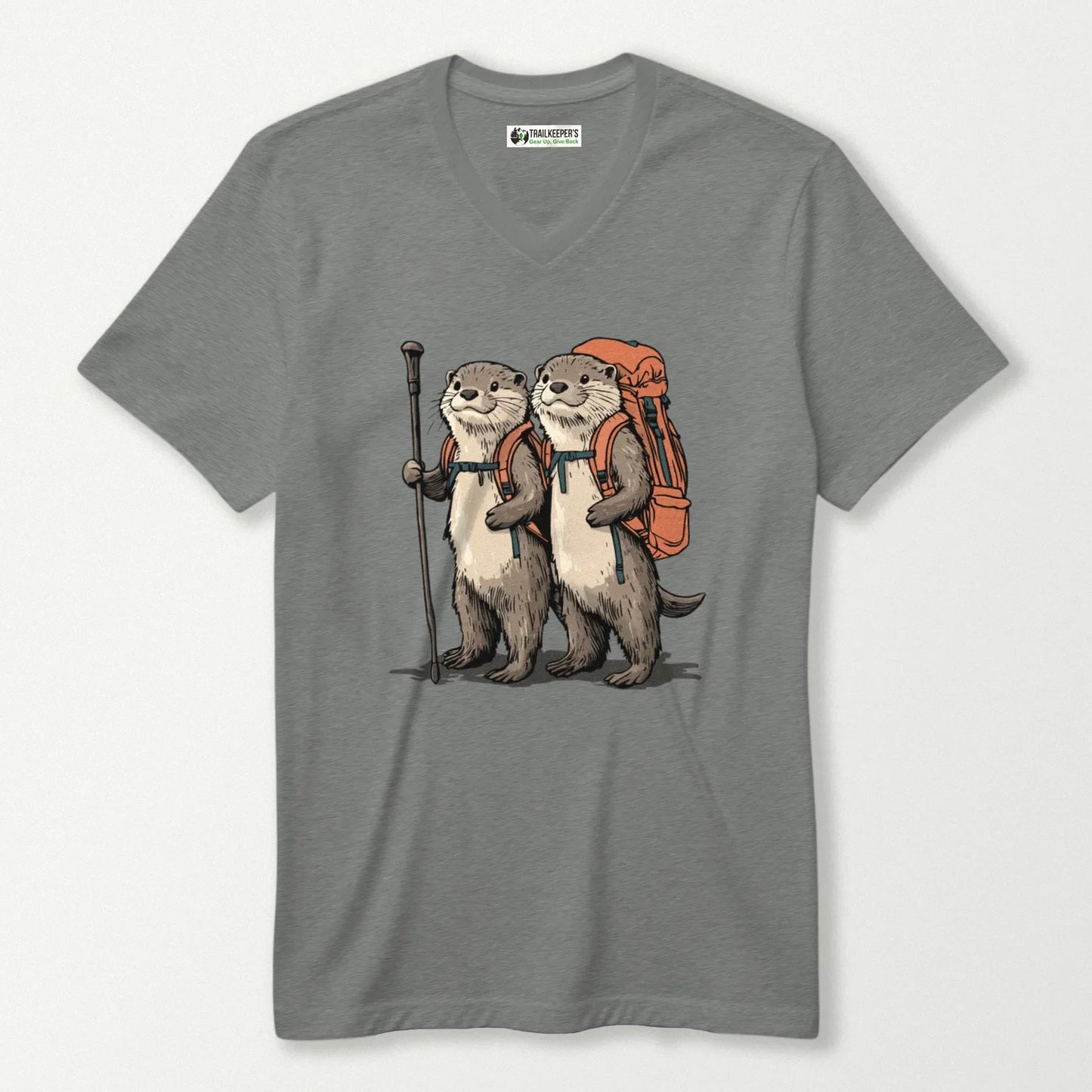 Otter Backpacker Couple V-Neck T-Shirt