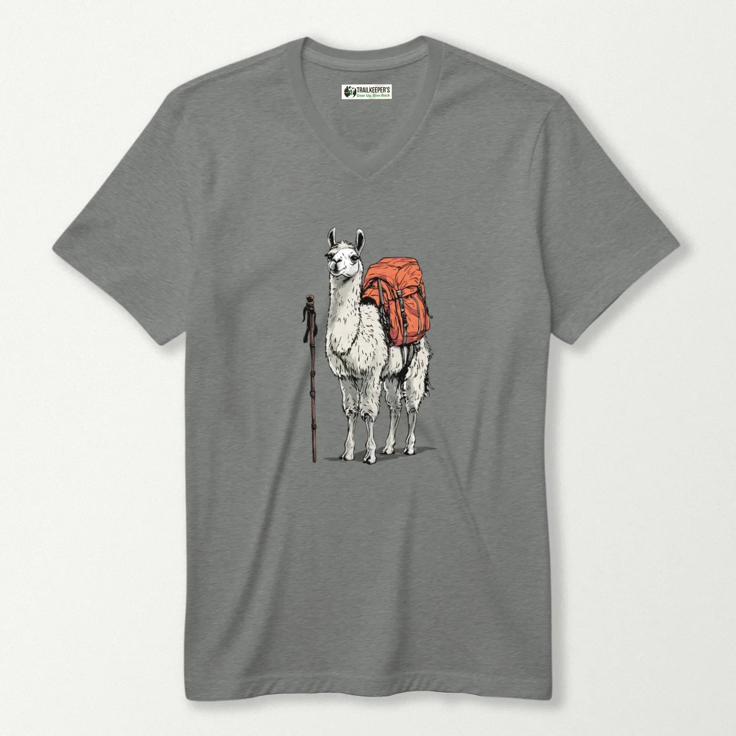 Llama Backpacker V-Neck T-Shirt