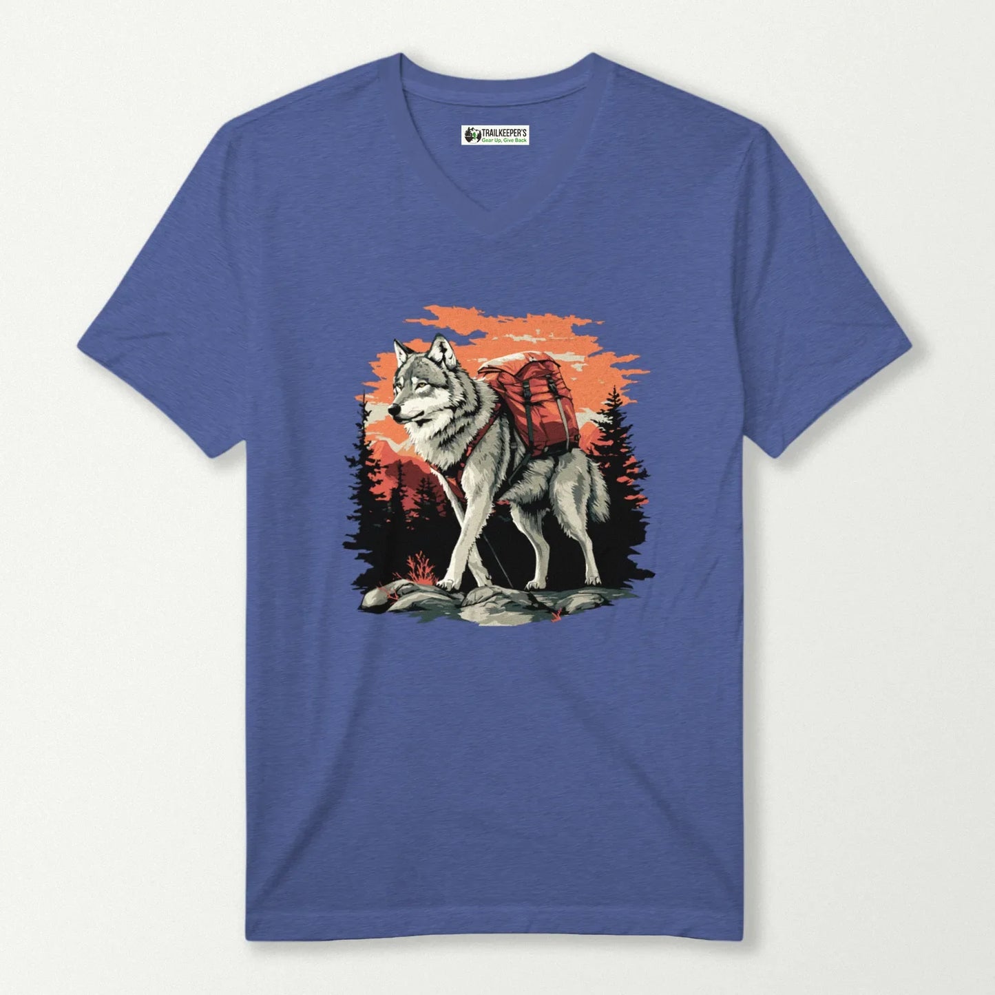 Wolf Backpacker In The Forest V-Neck T-Shirt