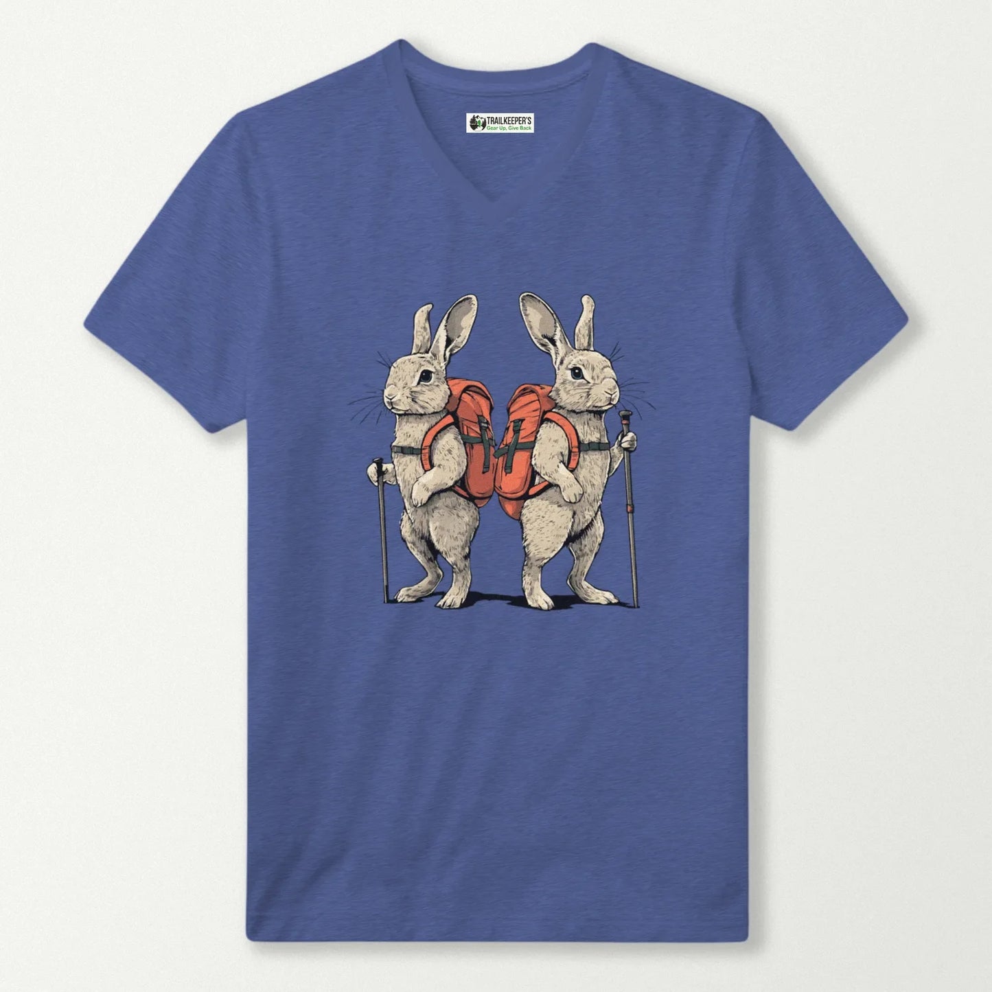 Rabbit Backpacker Couple V-Neck T-Shirt