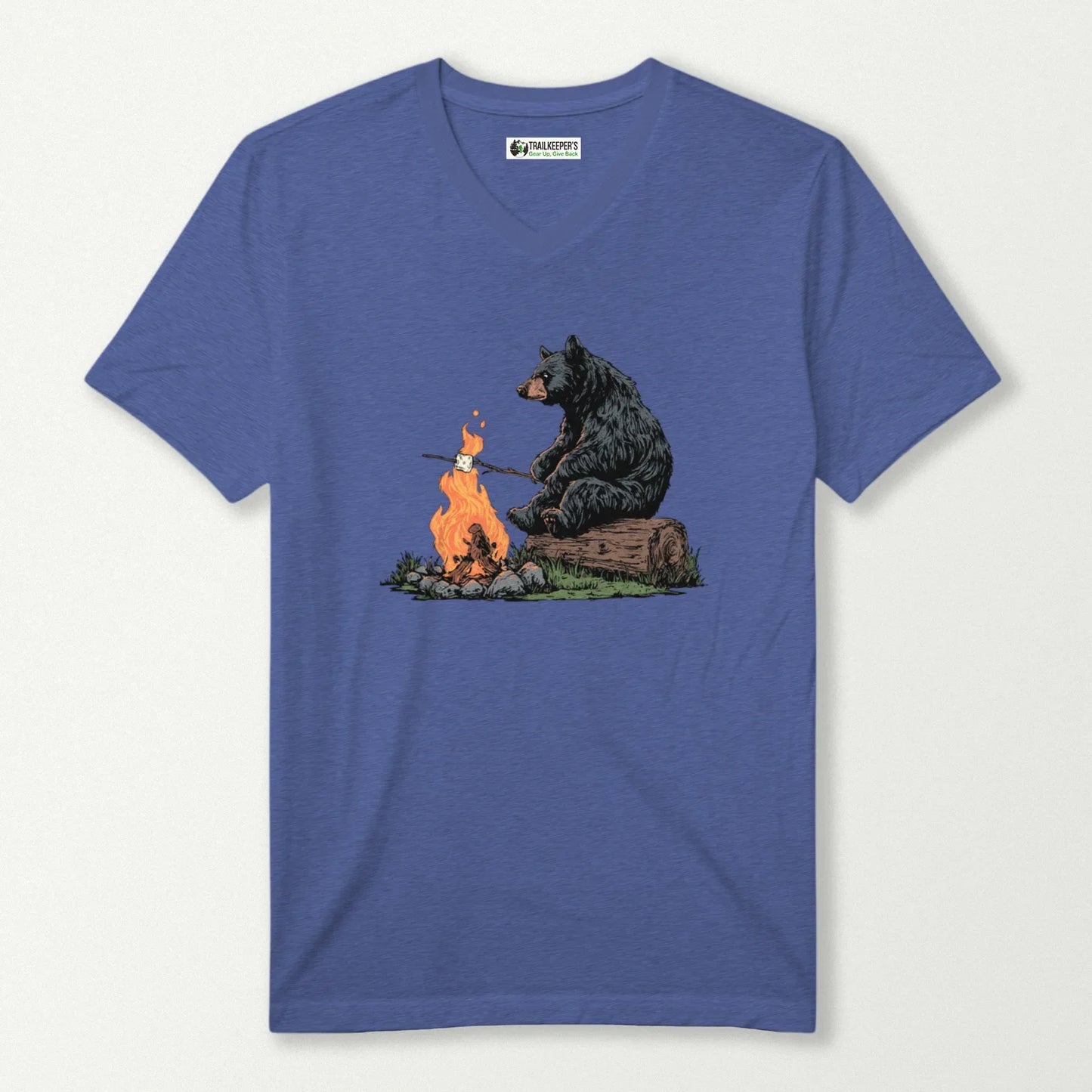 Black Bear Marshmallow Roaster V-Neck T-Shirt