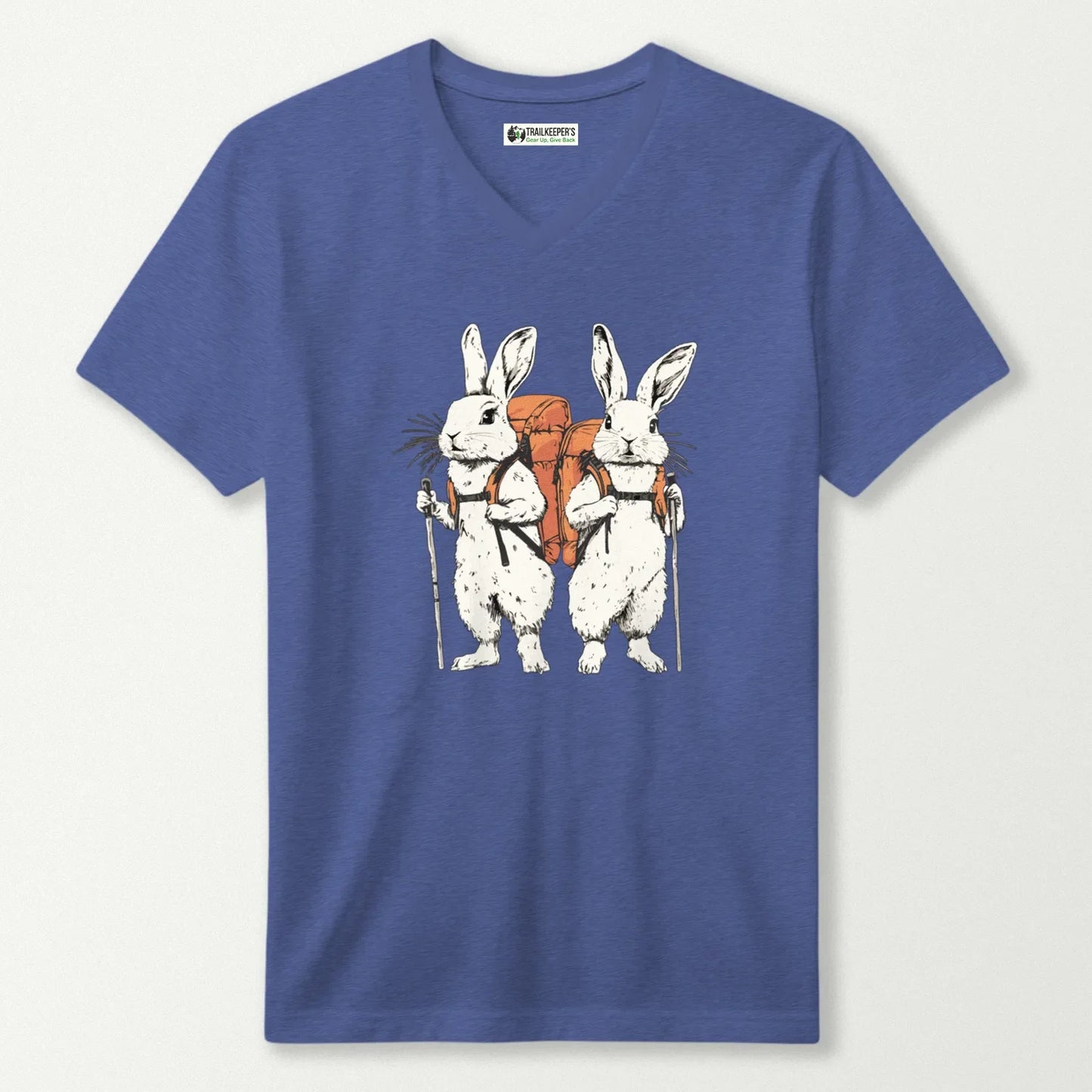 Rabbit Backpacker Couple V-Neck T-Shirt