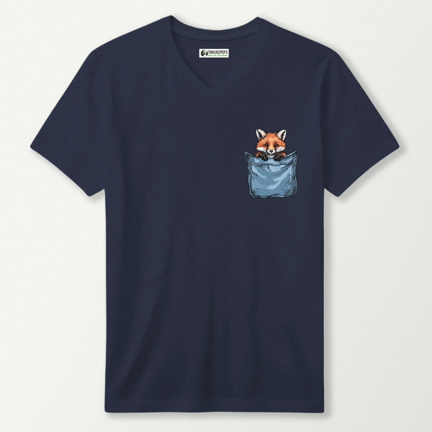 Red Fox In Pocket V-Neck T-Shirt