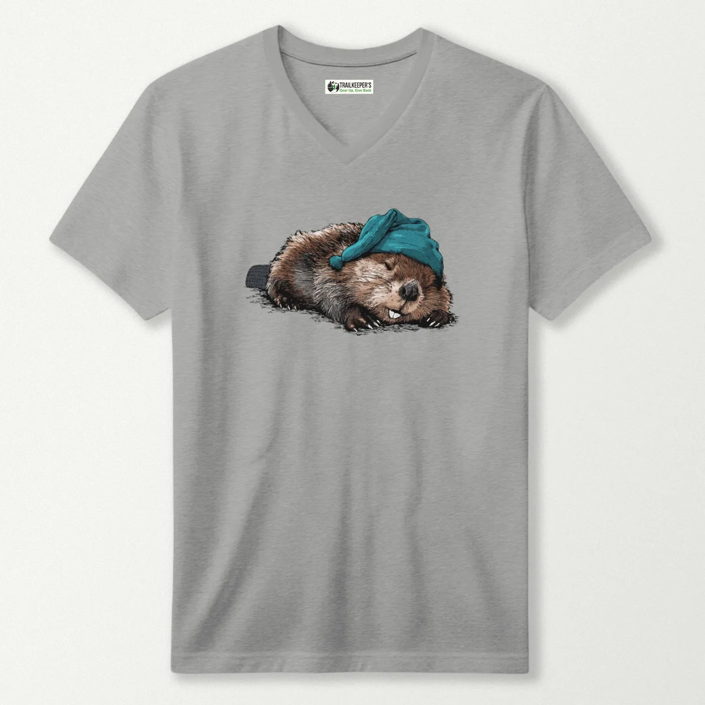 Beaver Sleeper With Night Cap V-Neck T-Shirt
