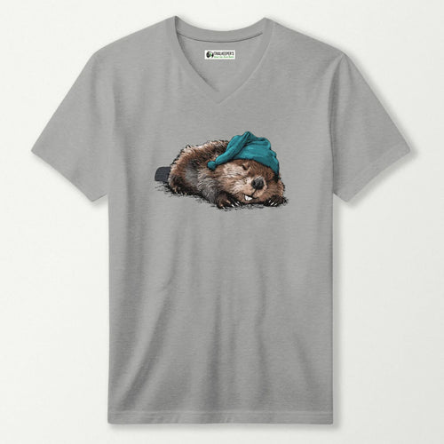 Beaver Sleeper With Night Cap V-Neck T-Shirt