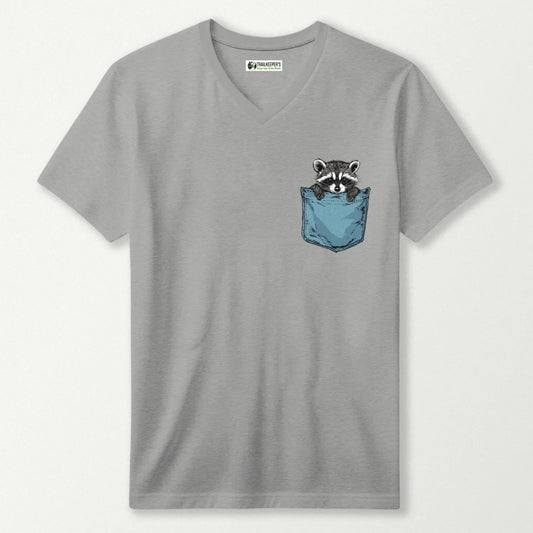 Raccoon In Pocket V-Neck T-Shirt