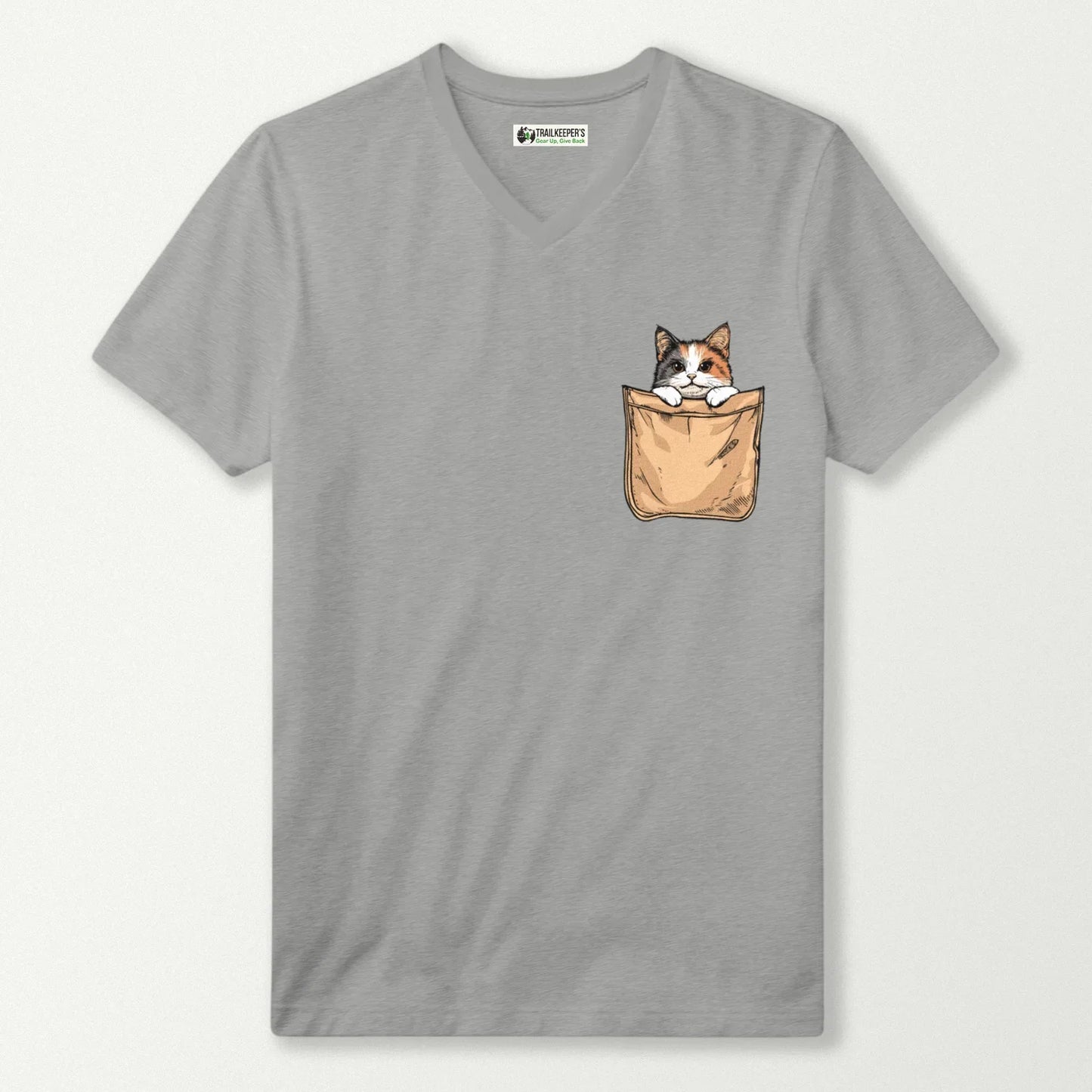 Cat In Pocket V-Neck T-Shirt