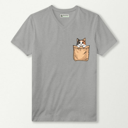 Cat In Pocket V-Neck T-Shirt
