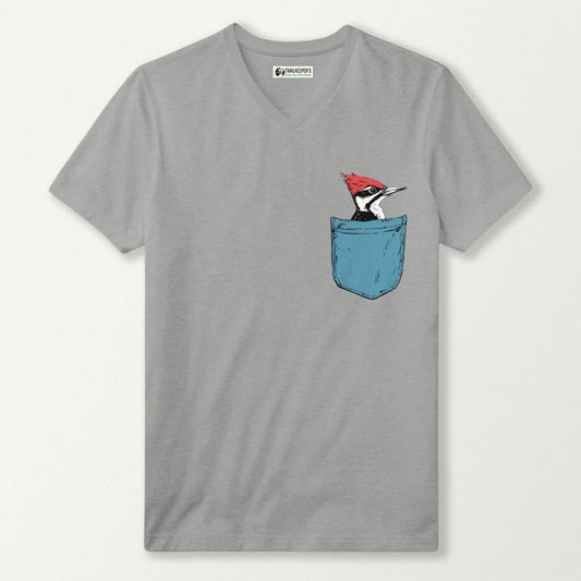 Pileated Woodpecker In Pocket V-Neck T-Shirt