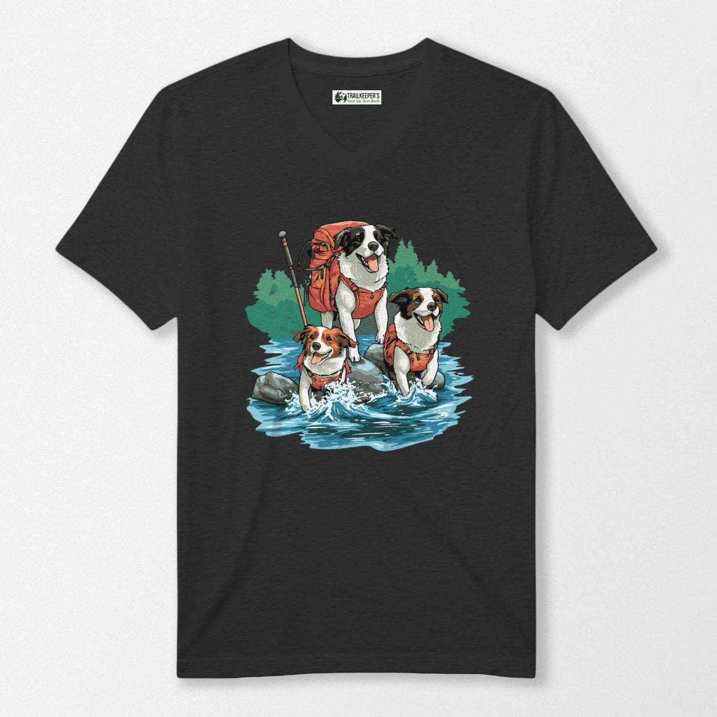 Dog Backpacker Family V-Neck T-Shirt