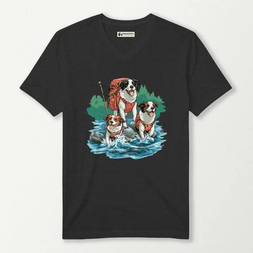 Dog Backpacker Family V-Neck T-Shirt