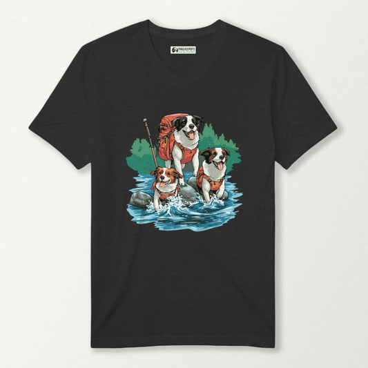Dog Backpacker Family V-Neck T-Shirt