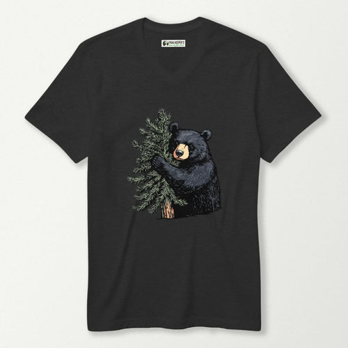 Black Bear Tree Hugger V-Neck T-Shirt