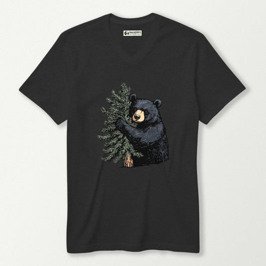 Black Bear Tree Hugger V-Neck T-Shirt