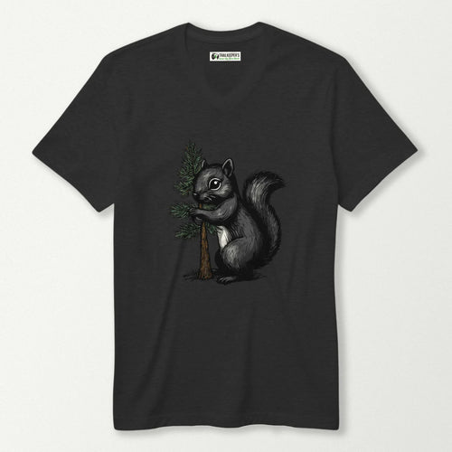 Black Squirrel Tree Hugger V-Neck T-Shirt