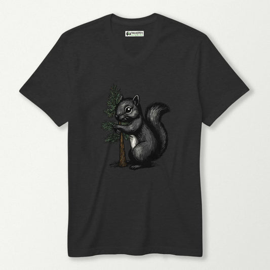 Black Squirrel Tree Hugger V-Neck T-Shirt
