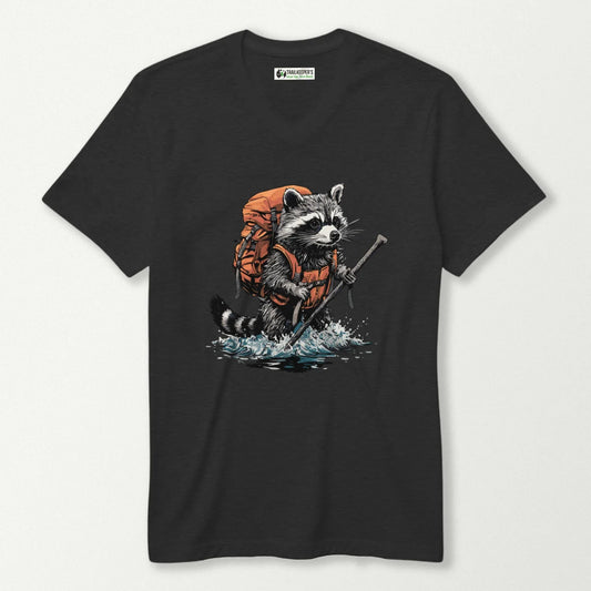 Raccoon Backpacker Fording River V-Neck T-Shirt