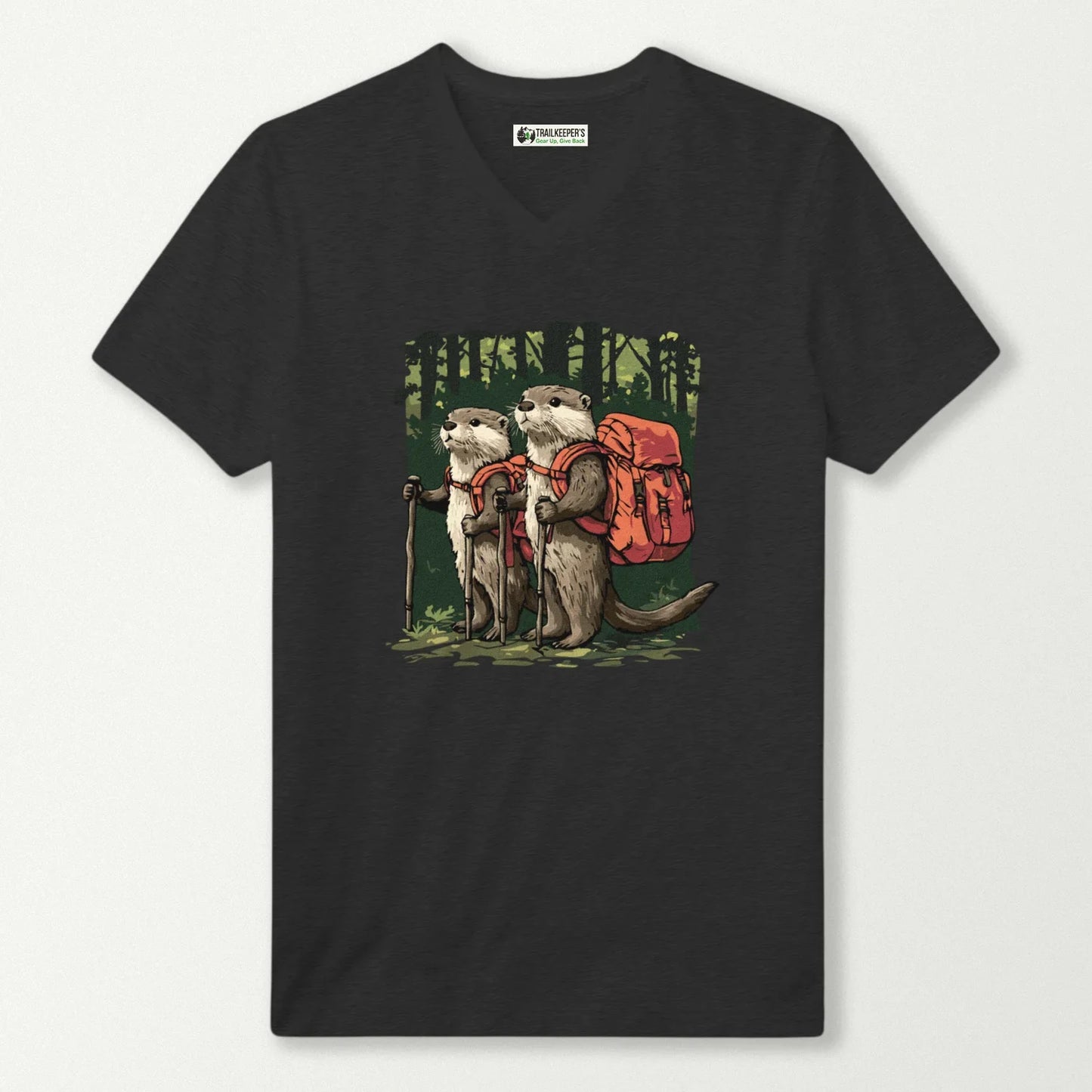 Otter Backpacker Buddies In The Forest V-Neck T-Shirt