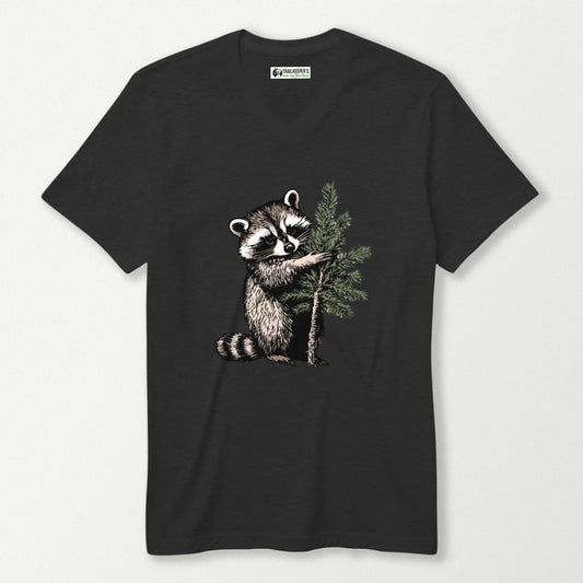 Raccoon Tree Hugger V-Neck T-Shirt