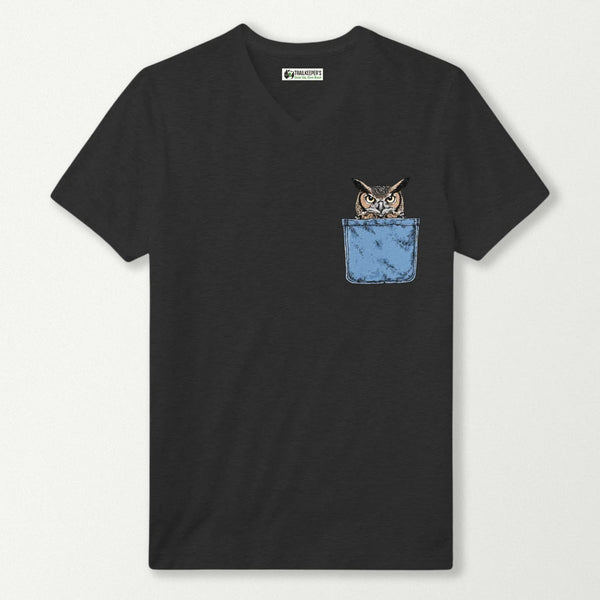 Great Horned Owl In Pocket V-Neck T-Shirt