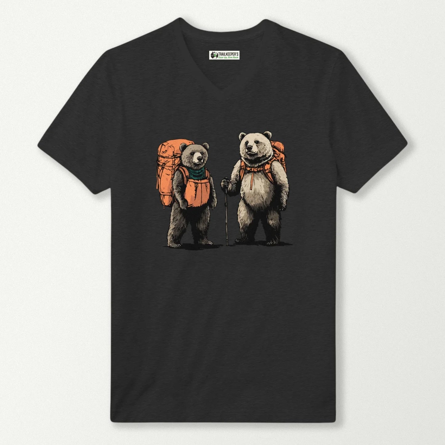Bear Backpacker Couple V-Neck T-Shirt