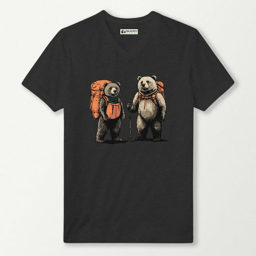 Bear Backpacker Couple V-Neck T-Shirt