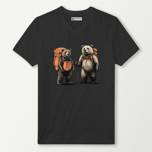 Bear Backpacker Couple V-Neck T-Shirt