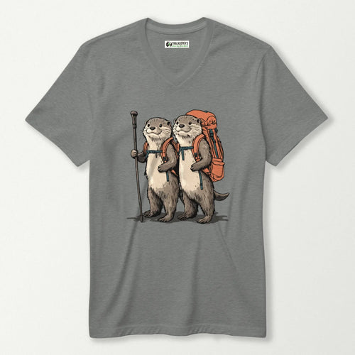 Otter Backpacker Couple V-Neck T-Shirt