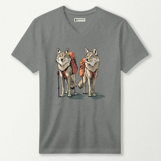 Coyote Backpacker Couple V-Neck T-Shirt