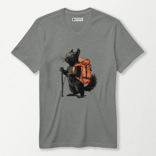 Black Squirrel Backpacker V-Neck T-Shirt