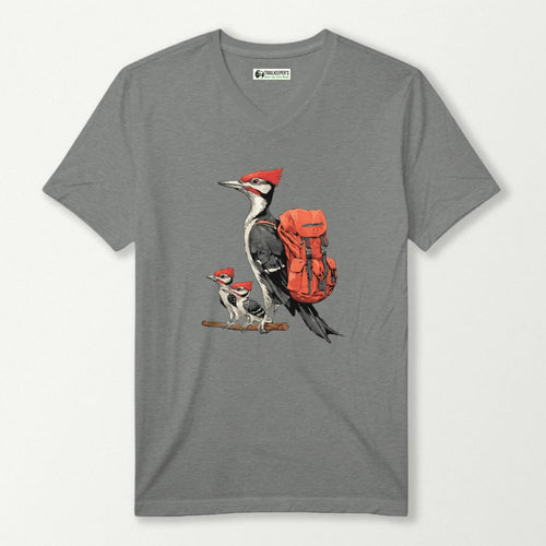 Pileated Woodpecker Backpacker Family V-Neck T-Shirt