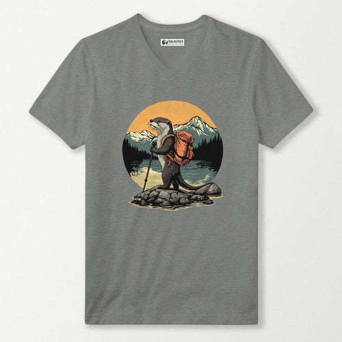 Otter Backpacker On The River V-Neck T-Shirt