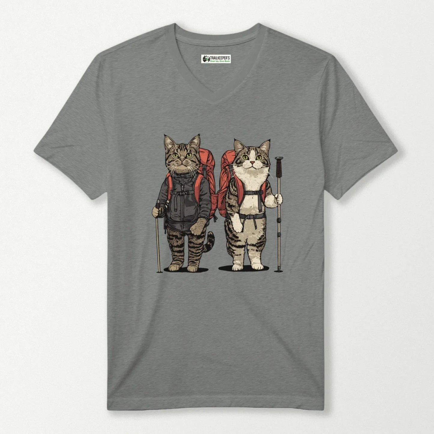 Cat Backpacker Buddies V-Neck T-Shirt