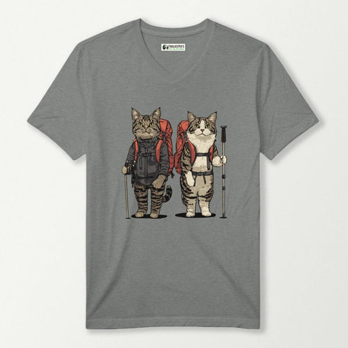 Cat Backpacker Buddies V-Neck T-Shirt