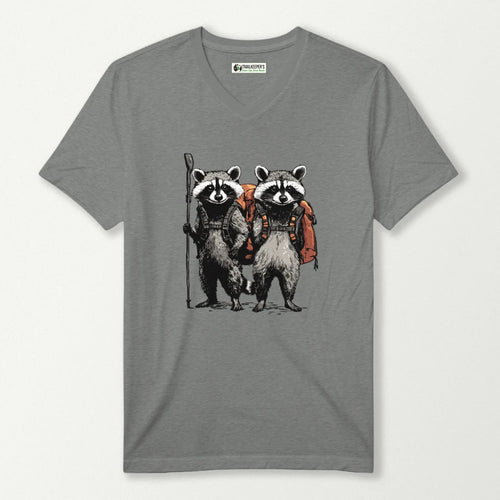 Raccoon Backpacker Buddies V-Neck T-Shirt