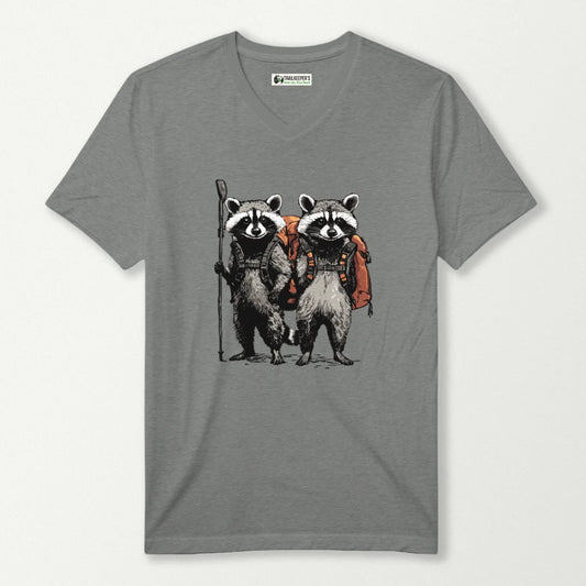 Raccoon Backpacker Buddies V-Neck T-Shirt