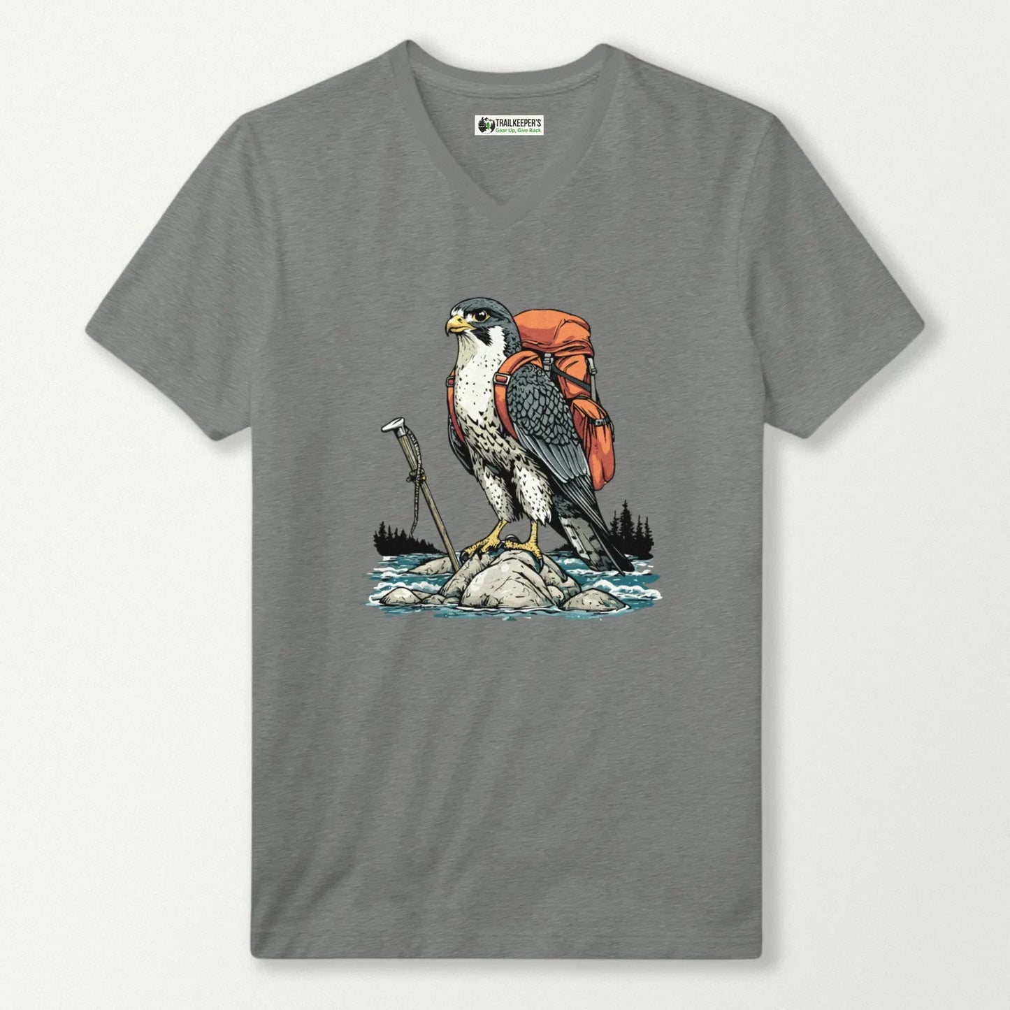 Falcon Backpacker On River V-Neck T-Shirt