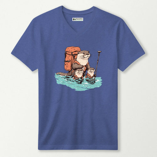 Otter Backpacker Family Fording River V-Neck T-Shirt