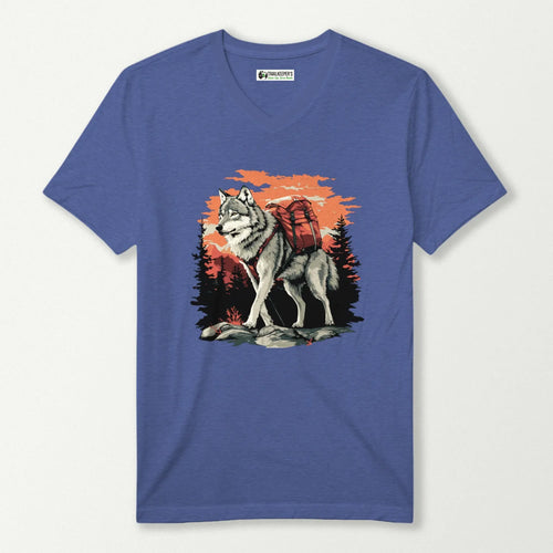 Wolf Backpacker In The Forest V-Neck T-Shirt