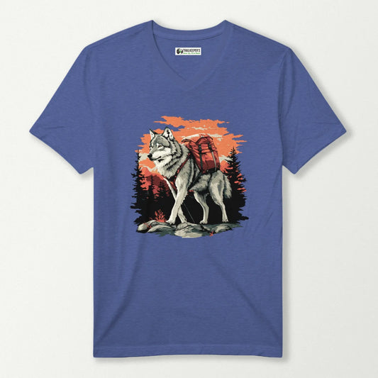 Wolf Backpacker In The Forest V-Neck T-Shirt