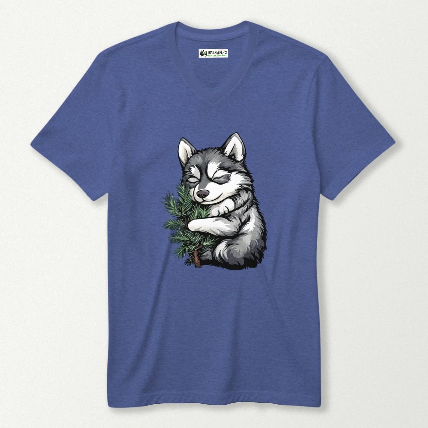 Husky Puppy Tree Hugger V-Neck T-Shirt