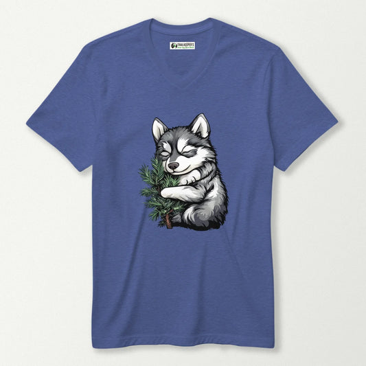 Husky Puppy Tree Hugger V-Neck T-Shirt