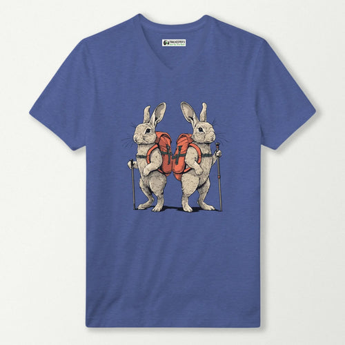 Rabbit Backpacker Couple V-Neck T-Shirt