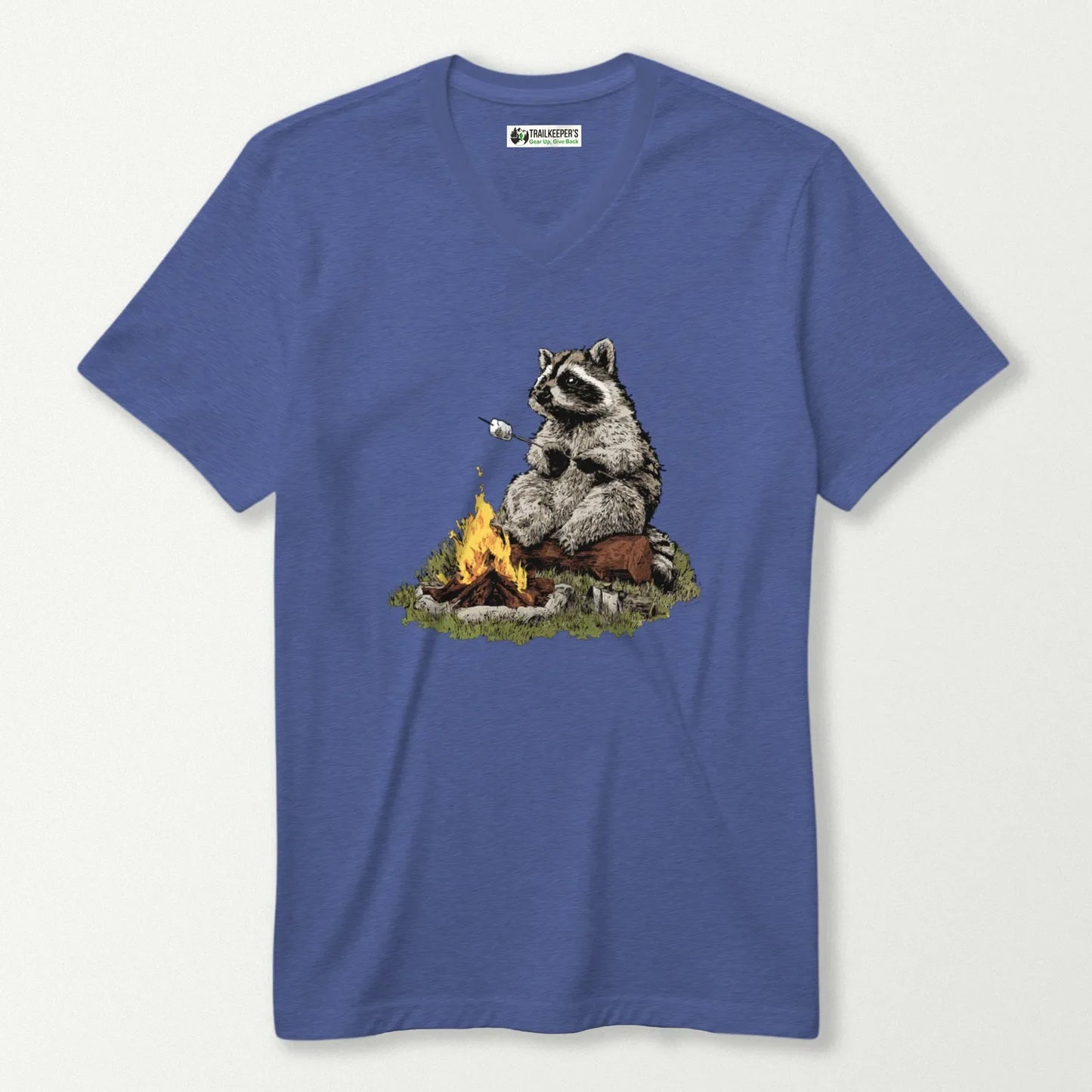 Raccoon Marshmallow Roaster V-Neck T-Shirt